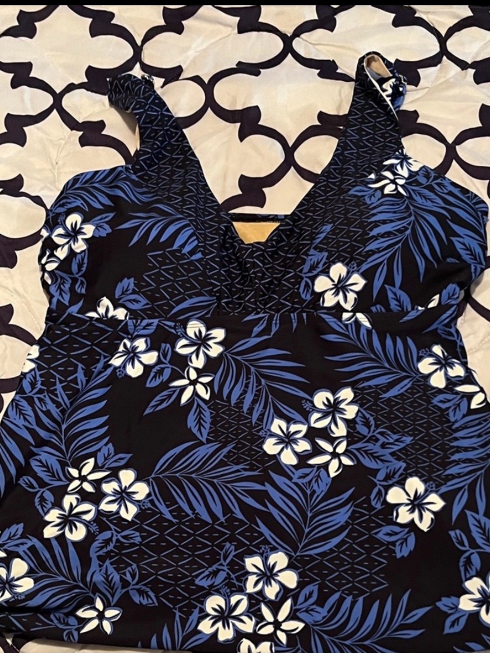 Swimsuits For All Black Blue Floral Loose fit Tankini Top Sz 14